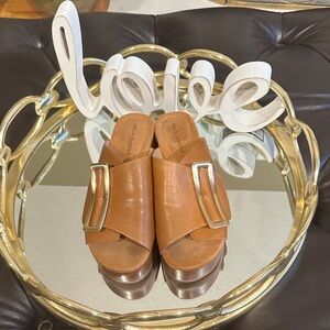 Kelsi Dagger Dover Brown Leather Mules with Gold Accent